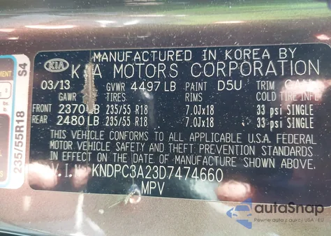 2013 Kia Sportage Ex from USA, damaged, VIN KNDPC3A23D7474660